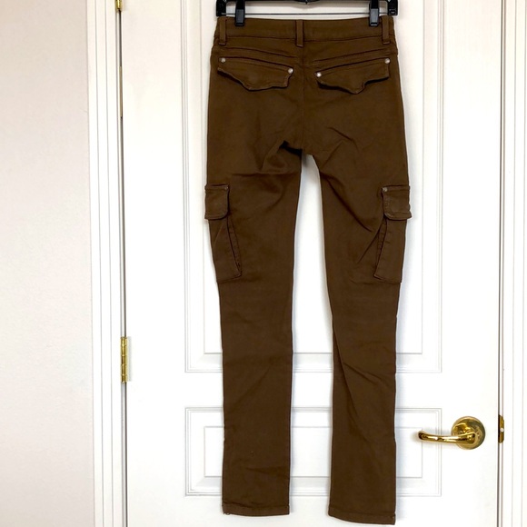 Alice + Olivia CARGO Skinny Dark Olive Brown Pockets Pants Sz 26 Small - Picture 4 of 7